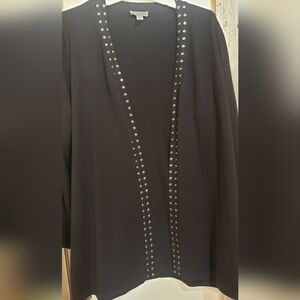 Susan Graver Open Cardigan Black XL Embellished Detail